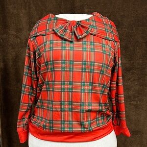 Elegant Red and Green Plaid Women's Blouse